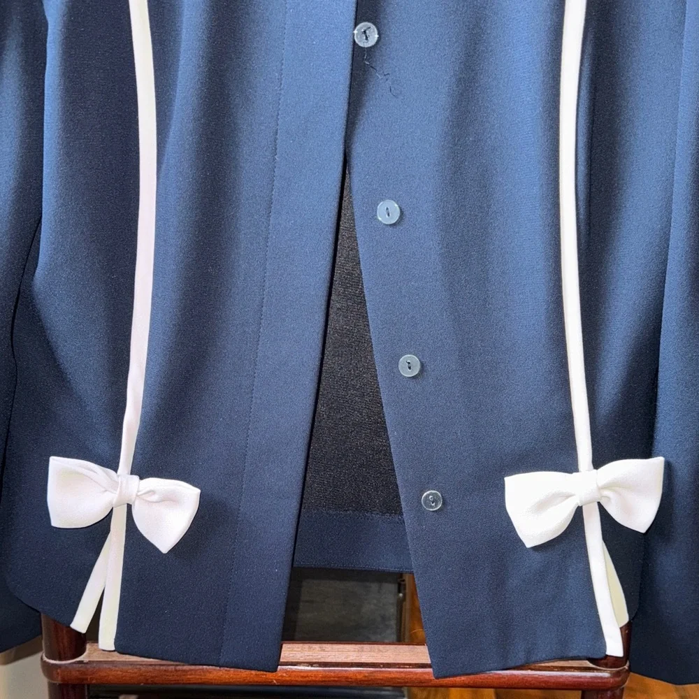 Leslie Fay Navy and White Women's Blazer + Skirt - Picture 3 of 7